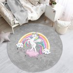 - RealHomes Dijital Baskılı Kaymaz Tabanlı Comfort Çocuk Odası Yuvarlak Halı - Realhomes  Gri Zeminde Unicorn At Ve Kalpler Tasarımlı Çocuk & Genç Odası Makinede Yıkanabilir Kaymaz Tabanlı Yuvarlak Çocuk Halısı Realhomes