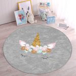 - RealHomes Dijital Baskılı Kaymaz Tabanlı Comfort Çocuk Odası Yuvarlak Halı - Realhomes  Gri Zeminde Magic Unicorn Tasarımlı Çocuk & Genç Odası Makinede Yıkanabilir Kaymaz Tabanlı Yuvarlak Çocuk Halısı Realhomes
