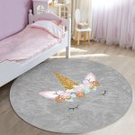 - RealHomes Dijital Baskılı Kaymaz Tabanlı Comfort Çocuk Odası Yuvarlak Halı - Realhomes  Gri Zeminde Magic Unicorn Tasarımlı Çocuk & Genç Odası Makinede Yıkanabilir Kaymaz Tabanlı Yuvarlak Çocuk Halısı Realhomes