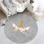 - RealHomes Dijital Baskılı Kaymaz Tabanlı Comfort Çocuk Odası Yuvarlak Halı - Realhomes  Gri Zeminde Magic Unicorn Tasarımlı Çocuk & Genç Odası Makinede Yıkanabilir Kaymaz Tabanlı Yuvarlak Çocuk Halısı Realhomes