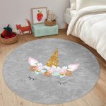 - RealHomes Dijital Baskılı Kaymaz Tabanlı Comfort Çocuk Odası Yuvarlak Halı - Realhomes  Gri Zeminde Magic Unicorn Tasarımlı Çocuk & Genç Odası Makinede Yıkanabilir Kaymaz Tabanlı Yuvarlak Çocuk Halısı Realhomes