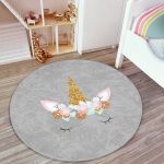 - RealHomes Dijital Baskılı Kaymaz Tabanlı Comfort Çocuk Odası Yuvarlak Halı - Realhomes  Gri Zeminde Magic Unicorn Tasarımlı Çocuk & Genç Odası Makinede Yıkanabilir Kaymaz Tabanlı Yuvarlak Çocuk Halısı Realhomes