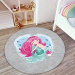 - RealHomes Dijital Baskılı Kaymaz Tabanlı Comfort Çocuk Odası Yuvarlak Halı - Realhomes  Gri Zeminde Denizkızı Tasarımlı Çocuk & Genç Odası Makinede Yıkanabilir Kaymaz Tabanlı Yuvarlak Çocuk Halısı Realhomes