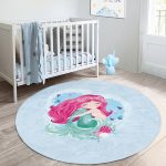 - RealHomes Dijital Baskılı Kaymaz Tabanlı Comfort Çocuk Odası Yuvarlak Halı - Realhomes  Mavi Zeminde Denizkızı Tasarımlı Çocuk & Genç Odası Makinede Yıkanabilir Kaymaz Tabanlı Yuvarlak Çocuk Halısı Realhomes