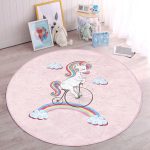 - RealHomes Dijital Baskılı Kaymaz Tabanlı Comfort Çocuk Odası Yuvarlak Halı - Realhomes  Bisiklete Binmiş Unicorn Desenli Çocuk & Genç Odası Makinede Yıkanabilir Kaymaz Tabanlı Yuvarlak Çocuk Halısı Realhomes