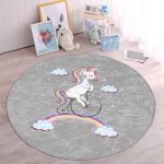 - RealHomes Dijital Baskılı Kaymaz Tabanlı Comfort Çocuk Odası Yuvarlak Halı - Realhomes  Gri Zeminde Bisiklet Ve Unicorn Tasarımlı Çocuk & Genç Odası Makinede Yıkanabilir Kaymaz Tabanlı Yuvarlak Çocuk Halısı Realhomes