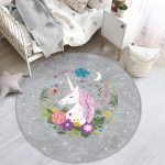 - RealHomes Dijital Baskılı Kaymaz Tabanlı Comfort Çocuk Odası Yuvarlak Halı - Realhomes  Gri Zeminde Unicorn At Desenli Çocuk & Genç Odası Makinede Yıkanabilir Kaymaz Tabanlı Yuvarlak Çocuk Halısı Realhomes