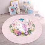- RealHomes Dijital Baskılı Kaymaz Tabanlı Comfort Çocuk Odası Yuvarlak Halı - Realhomes  Pembe Zemin Güller Unicorn Temalı Çocuk & Genç Odası Makinede Yıkanabilir Kaymaz Tabanlı Yuvarlak Çocuk Halısı Realhomes