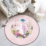 - RealHomes Dijital Baskılı Kaymaz Tabanlı Comfort Çocuk Odası Yuvarlak Halı - Realhomes  Pembe Zemin Güller Unicorn Temalı Çocuk & Genç Odası Makinede Yıkanabilir Kaymaz Tabanlı Yuvarlak Çocuk Halısı Realhomes