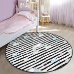 - RealHomes Dijital Baskılı Kaymaz Tabanlı Comfort Çocuk Odası Yuvarlak Halı - Realhomes  Siyah Beyaz Çizgili Unicorn Atlar Çocuk & Genç Odası Makinede Yıkanabilir Kaymaz Tabanlı Yuvarlak Çocuk Halısı Realhomes
