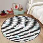 - RealHomes Dijital Baskılı Kaymaz Tabanlı Comfort Çocuk Odası Yuvarlak Halı - Realhomes  Siyah Beyaz Çizgili Unicorn Atlar Çocuk & Genç Odası Makinede Yıkanabilir Kaymaz Tabanlı Yuvarlak Çocuk Halısı Realhomes