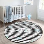 - RealHomes Dijital Baskılı Kaymaz Tabanlı Comfort Çocuk Odası Yuvarlak Halı - Realhomes  Siyah Beyaz Çizgili Unicorn Atlar Çocuk & Genç Odası Makinede Yıkanabilir Kaymaz Tabanlı Yuvarlak Çocuk Halısı Realhomes