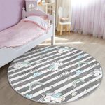 - RealHomes Dijital Baskılı Kaymaz Tabanlı Comfort Çocuk Odası Yuvarlak Halı - Realhomes  Gri Beyaz Çizgili Unicorn Atlar Çocuk & Genç Odası Makinede Yıkanabilir Kaymaz Tabanlı Yuvarlak Çocuk Halısı Realhomes
