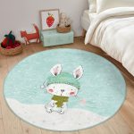 - RealHomes Dijital Baskılı Kaymaz Tabanlı Comfort Çocuk Odası Yuvarlak Halı - Realhomes  Winter Tavşan Motifli Çocuk & Genç Odası Makinede Yıkanabilir Kaymaz Tabanlı Yuvarlak Çocuk Halısı Realhomes
