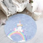 - RealHomes Dijital Baskılı Kaymaz Tabanlı Comfort Çocuk Odası Yuvarlak Halı - Realhomes  Unicorn Party Yazılı Çocuk & Genç Odası Makinede Yıkanabilir Kaymaz Tabanlı Yuvarlak Çocuk Halısı Realhomes