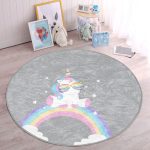 - RealHomes Dijital Baskılı Kaymaz Tabanlı Comfort Çocuk Odası Yuvarlak Halı - Realhomes  Gri Zeminde Unicorn Tasarımlı Çocuk & Genç Odası Makinede Yıkanabilir Kaymaz Tabanlı Yuvarlak Çocuk Halısı Realhomes