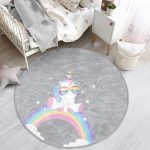 - RealHomes Dijital Baskılı Kaymaz Tabanlı Comfort Çocuk Odası Yuvarlak Halı - Realhomes  Gri Zeminde Unicorn Tasarımlı Çocuk & Genç Odası Makinede Yıkanabilir Kaymaz Tabanlı Yuvarlak Çocuk Halısı Realhomes