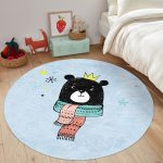 - RealHomes Dijital Baskılı Kaymaz Tabanlı Comfort Çocuk Odası Yuvarlak Halı - Realhomes  Mavi Zemin Atkılı Ayı Motifli Çocuk & Genç Odası Makinede Yıkanabilir Kaymaz Tabanlı Yuvarlak Çocuk Halısı Realhomes