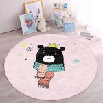 - RealHomes Dijital Baskılı Kaymaz Tabanlı Comfort Çocuk Odası Yuvarlak Halı - Realhomes  Pembe Zeminde Atkılı Ayıcık Desenli Çocuk & Genç Odası Makinede Yıkanabilir Kaymaz Tabanlı Yuvarlak Çocuk Halısı Realhomes