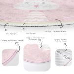 - RealHomes Dijital Baskılı Kaymaz Tabanlı Comfort Çocuk Odası Yuvarlak Halı - Realhomes Pembe Zemin Sevimli Tavşan Ve Leylek Desenli Çocuk & Genç Odası Makinede Yıkanabilir Kaymaz Tabanlı Yuvarlak Çocuk Halısı Realhomes