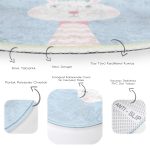 - RealHomes Dijital Baskılı Kaymaz Tabanlı Comfort Çocuk Odası Yuvarlak Halı - Realhomes  Mavi Zemin Sevimli Tavşan Ve Leylek Desenli Çocuk & Genç Odası Makinede Yıkanabilir Kaymaz Tabanlı Yuvarlak Çocuk Halısı Realhomes