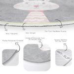 - RealHomes Dijital Baskılı Kaymaz Tabanlı Comfort Çocuk Odası Yuvarlak Halı - Realhomes  Gri Zemin Sevimli Tavşan Ve Leylek Desenli Çocuk & Genç Odası Makinede Yıkanabilir Kaymaz Tabanlı Yuvarlak Çocuk Halısı Realhomes