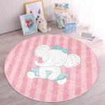 - RealHomes Dijital Baskılı Kaymaz Tabanlı Comfort Çocuk Odası Yuvarlak Halı - Realhomes  Pembe Çizgili Fil Motifli Çocuk & Genç Odası Makinede Yıkanabilir Kaymaz Tabanlı Yuvarlak Çocuk Halısı Realhomes
