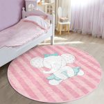- RealHomes Dijital Baskılı Kaymaz Tabanlı Comfort Çocuk Odası Yuvarlak Halı - Realhomes  Pembe Çizgili Fil Motifli Çocuk & Genç Odası Makinede Yıkanabilir Kaymaz Tabanlı Yuvarlak Çocuk Halısı Realhomes