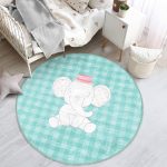 - RealHomes Dijital Baskılı Kaymaz Tabanlı Comfort Çocuk Odası Yuvarlak Halı - Realhomes  Yeşil Ekose Zeminli Fil Desenli Çocuk & Genç Odası Makinede Yıkanabilir Kaymaz Tabanlı Yuvarlak Çocuk Halısı Realhomes