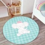 - RealHomes Dijital Baskılı Kaymaz Tabanlı Comfort Çocuk Odası Yuvarlak Halı - Realhomes  Yeşil Ekose Zeminli Fil Desenli Çocuk & Genç Odası Makinede Yıkanabilir Kaymaz Tabanlı Yuvarlak Çocuk Halısı Realhomes