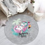 - RealHomes Dijital Baskılı Kaymaz Tabanlı Comfort Çocuk Odası Yuvarlak Halı - Realhomes  Gri Zemin Tatil Temalı Unicorn Desenli Çocuk & Genç Odası Makinede Yıkanabilir Kaymaz Tabanlı Yuvarlak Çocuk Halısı Realhomes