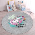 - RealHomes Dijital Baskılı Kaymaz Tabanlı Comfort Çocuk Odası Yuvarlak Halı - Realhomes  Gri Zemin Tatil Temalı Unicorn Desenli Çocuk & Genç Odası Makinede Yıkanabilir Kaymaz Tabanlı Yuvarlak Çocuk Halısı Realhomes