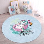 - RealHomes Dijital Baskılı Kaymaz Tabanlı Comfort Çocuk Odası Yuvarlak Halı - Realhomes  Mavi Zemin Flamingo Unicorn Temalı Çocuk & Genç Odası Makinede Yıkanabilir Kaymaz Tabanlı Yuvarlak Çocuk Halısı Realhomes