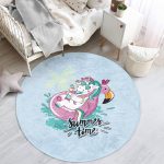 - RealHomes Dijital Baskılı Kaymaz Tabanlı Comfort Çocuk Odası Yuvarlak Halı - Realhomes  Mavi Zemin Flamingo Unicorn Temalı Çocuk & Genç Odası Makinede Yıkanabilir Kaymaz Tabanlı Yuvarlak Çocuk Halısı Realhomes