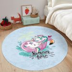 - RealHomes Dijital Baskılı Kaymaz Tabanlı Comfort Çocuk Odası Yuvarlak Halı - Realhomes  Mavi Zemin Flamingo Unicorn Temalı Çocuk & Genç Odası Makinede Yıkanabilir Kaymaz Tabanlı Yuvarlak Çocuk Halısı Realhomes