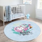 - RealHomes Dijital Baskılı Kaymaz Tabanlı Comfort Çocuk Odası Yuvarlak Halı - Realhomes  Mavi Zemin Flamingo Unicorn Temalı Çocuk & Genç Odası Makinede Yıkanabilir Kaymaz Tabanlı Yuvarlak Çocuk Halısı Realhomes
