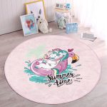 - RealHomes Dijital Baskılı Kaymaz Tabanlı Comfort Çocuk Odası Yuvarlak Halı - Realhomes Pembe Zemin Tatil Temalı Unicorn Desenli Çocuk & Genç Odası Makinede Yıkanabilir Kaymaz Tabanlı Yuvarlak Çocuk Halısı Realhomes