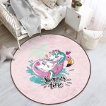 - RealHomes Dijital Baskılı Kaymaz Tabanlı Comfort Çocuk Odası Yuvarlak Halı - Realhomes Pembe Zemin Tatil Temalı Unicorn Desenli Çocuk & Genç Odası Makinede Yıkanabilir Kaymaz Tabanlı Yuvarlak Çocuk Halısı Realhomes