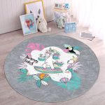 - RealHomes Dijital Baskılı Kaymaz Tabanlı Comfort Çocuk Odası Yuvarlak Halı - Realhomes  Gri Zemin Tatil Temalı Unicorn Desenli Çocuk & Genç Odası Makinede Yıkanabilir Kaymaz Tabanlı Yuvarlak Çocuk Halısı Realhomes