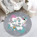 - RealHomes Dijital Baskılı Kaymaz Tabanlı Comfort Çocuk Odası Yuvarlak Halı - Realhomes  Gri Zemin Tatil Temalı Unicorn Desenli Çocuk & Genç Odası Makinede Yıkanabilir Kaymaz Tabanlı Yuvarlak Çocuk Halısı Realhomes