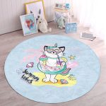 - RealHomes Dijital Baskılı Kaymaz Tabanlı Comfort Çocuk Odası Yuvarlak Halı - Realhomes  Yaz Temalı Unicorn Kedi Tasarımlı Çocuk & Genç Odası Makinede Yıkanabilir Kaymaz Tabanlı Yuvarlak Çocuk Halısı Realhomes