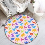 Pembe Zeminli Origami Sanatı Çocuk & Genç Odası Makinede Yıkanabilir Kaymaz Tabanlı Yuvarlak Çocuk Halısı Realhomes