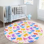 Pembe Zeminli Origami Sanatı Çocuk & Genç Odası Makinede Yıkanabilir Kaymaz Tabanlı Yuvarlak Çocuk Halısı Realhomes