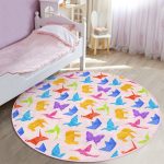 Pembe Zeminli Origami Sanatı Çocuk & Genç Odası Makinede Yıkanabilir Kaymaz Tabanlı Yuvarlak Çocuk Halısı Realhomes