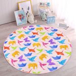 Pembe Zeminli Origami Sanatı Çocuk & Genç Odası Makinede Yıkanabilir Kaymaz Tabanlı Yuvarlak Çocuk Halısı Realhomes