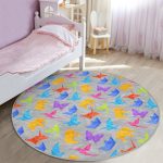 - RealHomes Dijital Baskılı Kaymaz Tabanlı Comfort Çocuk Odası Yuvarlak Halı - Realhomes  Gri Zeminli Origami Sanatı Çocuk & Genç Odası Makinede Yıkanabilir Kaymaz Tabanlı Yuvarlak Çocuk Halısı Realhomes