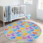 - RealHomes Dijital Baskılı Kaymaz Tabanlı Comfort Çocuk Odası Yuvarlak Halı - Realhomes  Gri Zeminli Origami Sanatı Çocuk & Genç Odası Makinede Yıkanabilir Kaymaz Tabanlı Yuvarlak Çocuk Halısı Realhomes