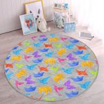 - RealHomes Dijital Baskılı Kaymaz Tabanlı Comfort Çocuk Odası Yuvarlak Halı - Realhomes  Gri Zeminli Origami Sanatı Çocuk & Genç Odası Makinede Yıkanabilir Kaymaz Tabanlı Yuvarlak Çocuk Halısı Realhomes