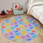 - RealHomes Dijital Baskılı Kaymaz Tabanlı Comfort Çocuk Odası Yuvarlak Halı - Realhomes  Gri Zeminli Origami Sanatı Çocuk & Genç Odası Makinede Yıkanabilir Kaymaz Tabanlı Yuvarlak Çocuk Halısı Realhomes