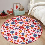 - RealHomes Dijital Baskılı Kaymaz Tabanlı Comfort Çocuk Odası Yuvarlak Halı - Realhomes  Pembe Zeminde Uğurböceği Çocuk & Genç Odası Makinede Yıkanabilir Kaymaz Tabanlı Yuvarlak Çocuk Halısı Realhomes